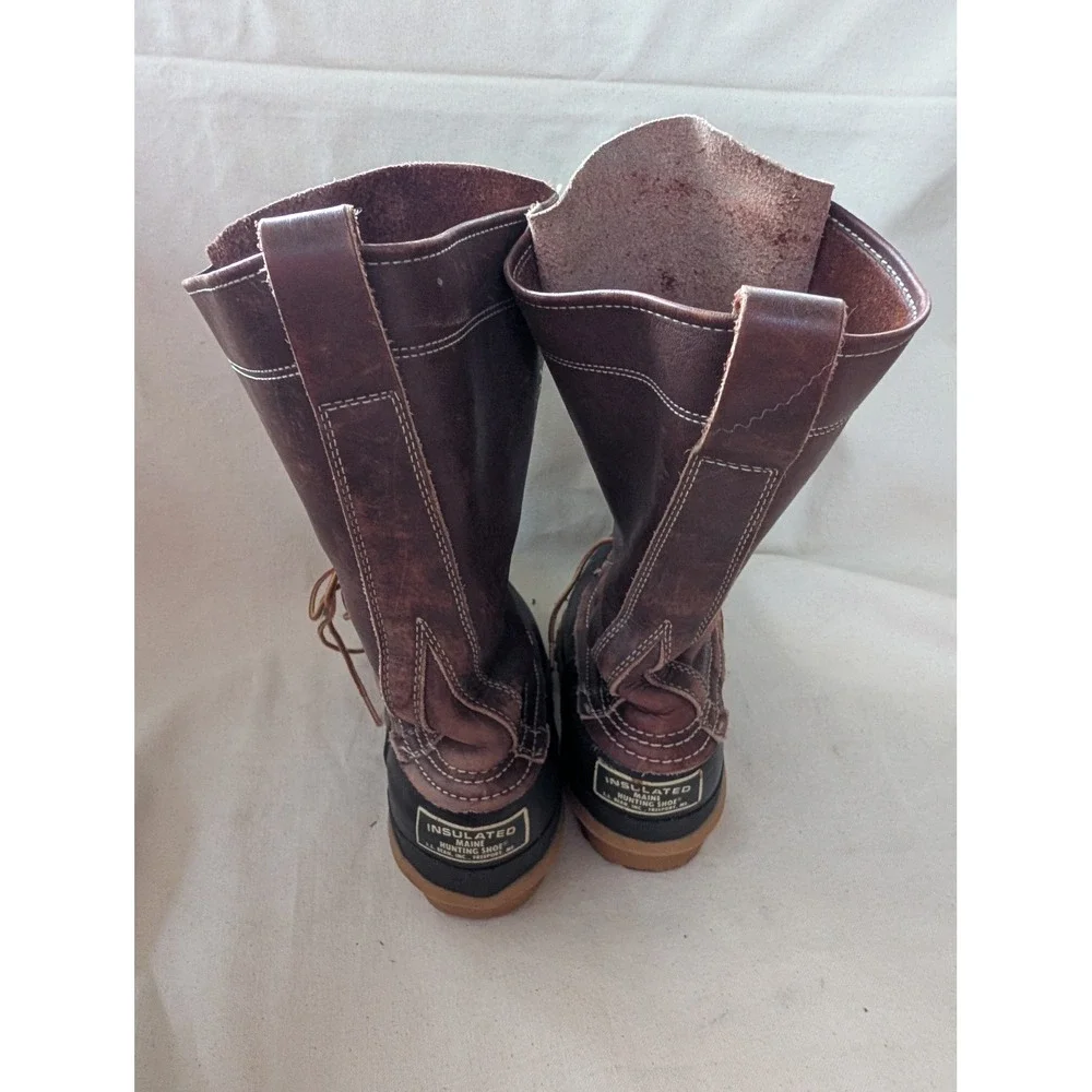 LL Bean Maine Hunting Shoe Insulated Duck Boots Brown Leather USA Size 6 N